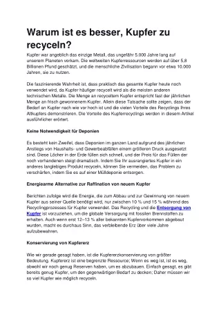 Warum ist es besser, Kupfer zu recyceln