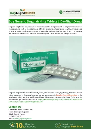 Buy Generic Singulair 4mg Tablets