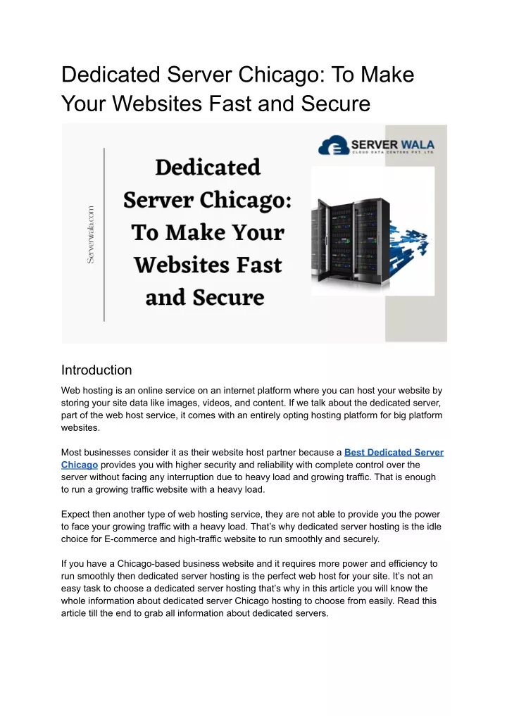 dedicated server chicago to make your websites