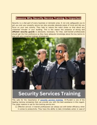 Reasons Why Security Service Training Is Important