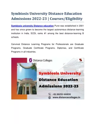 Symbiosis University Distance Education Admissions 2022-23