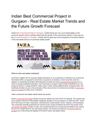 Indian Best Commercial Project in Gurgaon - Real Estate Market Trends and the Future Growth Forecast