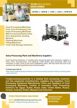 Dairy Processing Plant and Machinery Suppliers