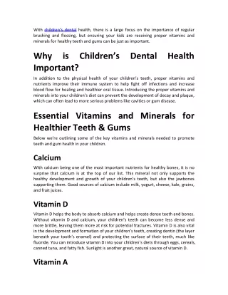 Important Vitamins and Minerals for Your Children’s Dental Health