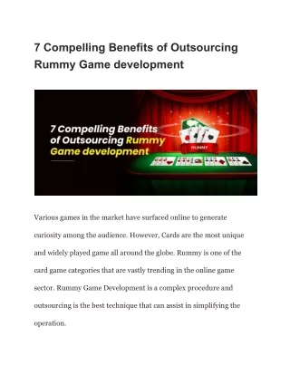 7 Compelling Benefits of Outsourcing Rummy Game development