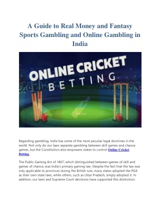 A Guide to Real Money and Fantasy Sports Gambling and Online Gambling in India