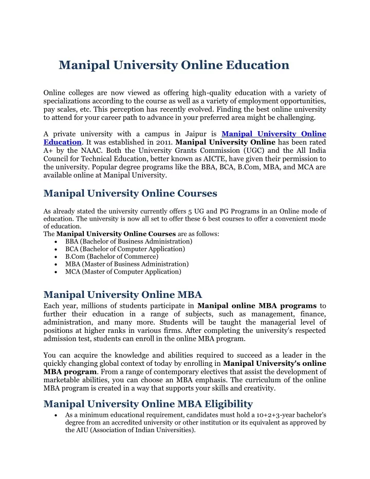 manipal university online education