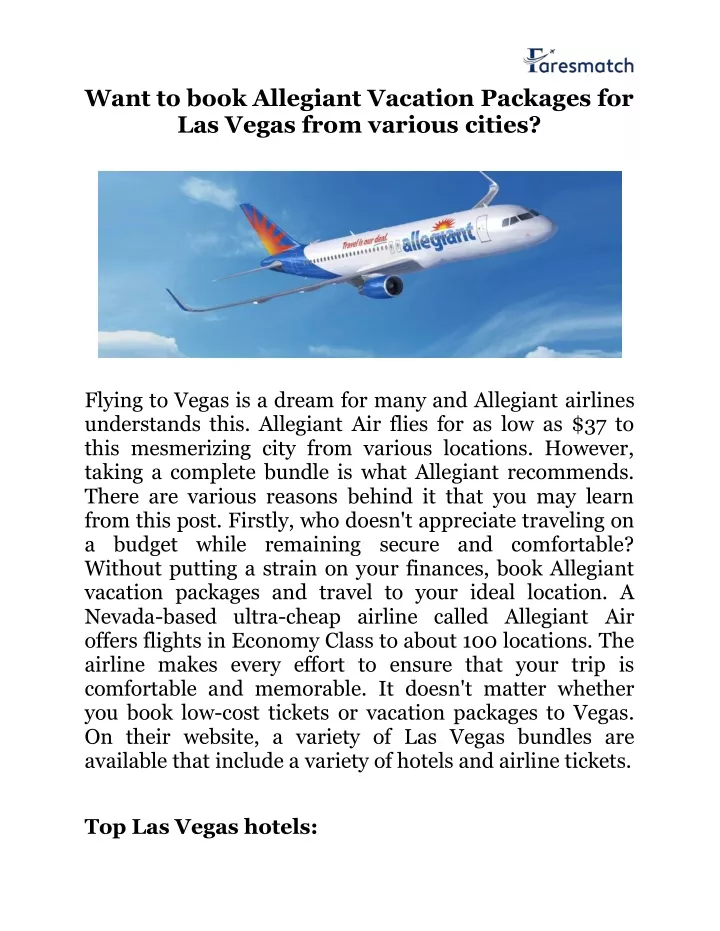 want to book allegiant vacation packages