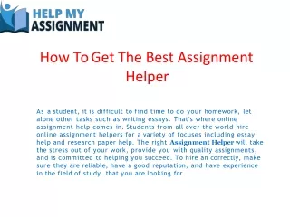 How To Get The Best Assignment Helper