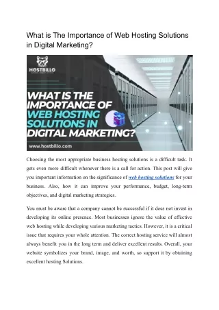 what is the importance of web hosting solutions