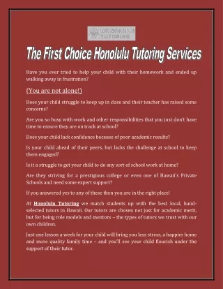 The First Choice Honolulu Tutoring Services