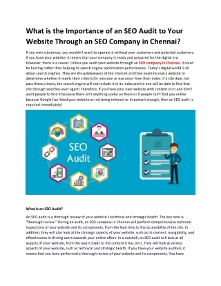 what is the importance of an seo audit to your