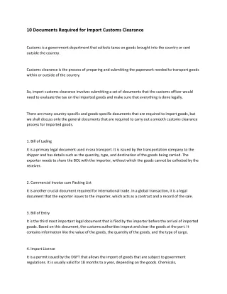 10 documents required for import customs clearance