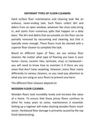DIFFERENT TYPES OF FLOOR CLEANERS