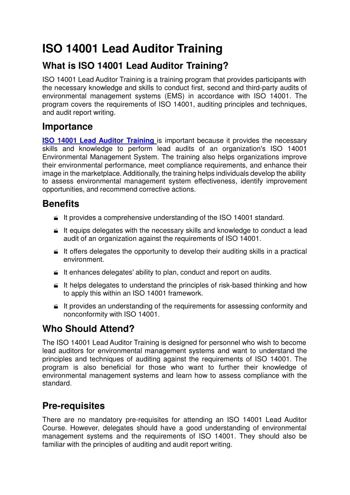 iso 14001 lead auditor training