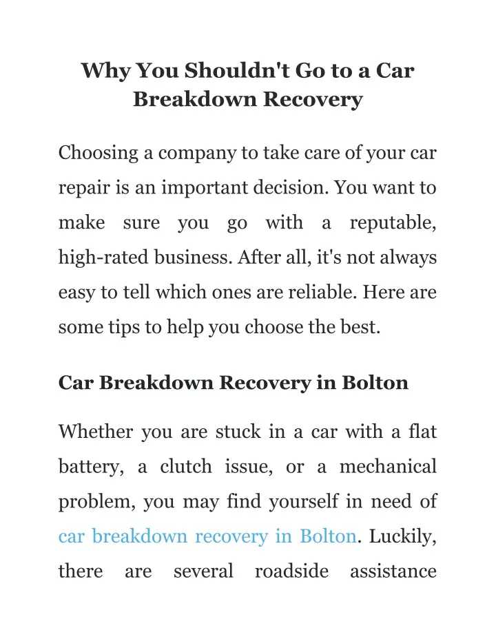 why you shouldn t go to a car breakdown recovery