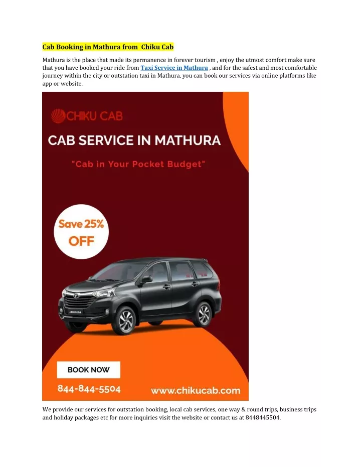 cab booking in mathura from chiku cab