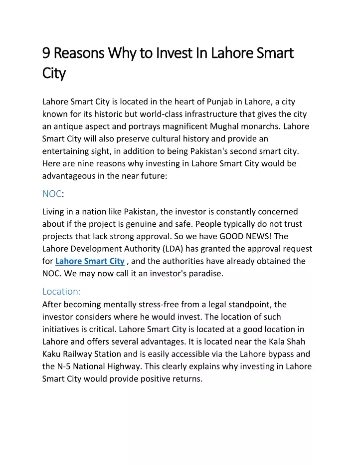 9 reasons why 9 reasons why t to invest in lahore