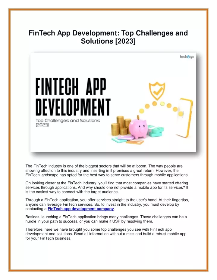 fintech app development top challenges