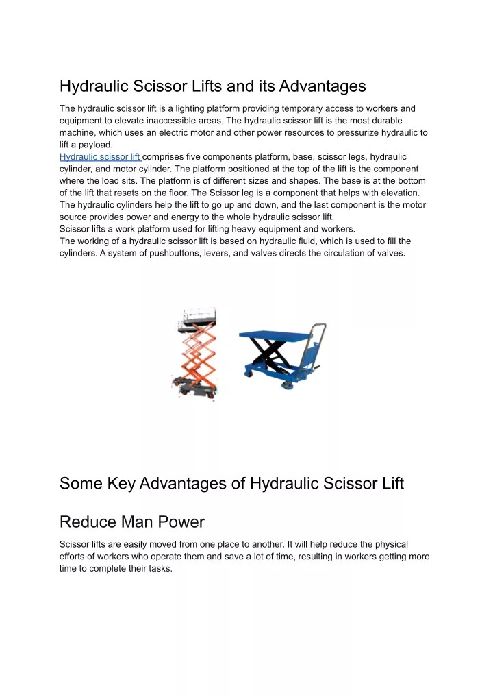 hydraulic scissor lifts and its advantages
