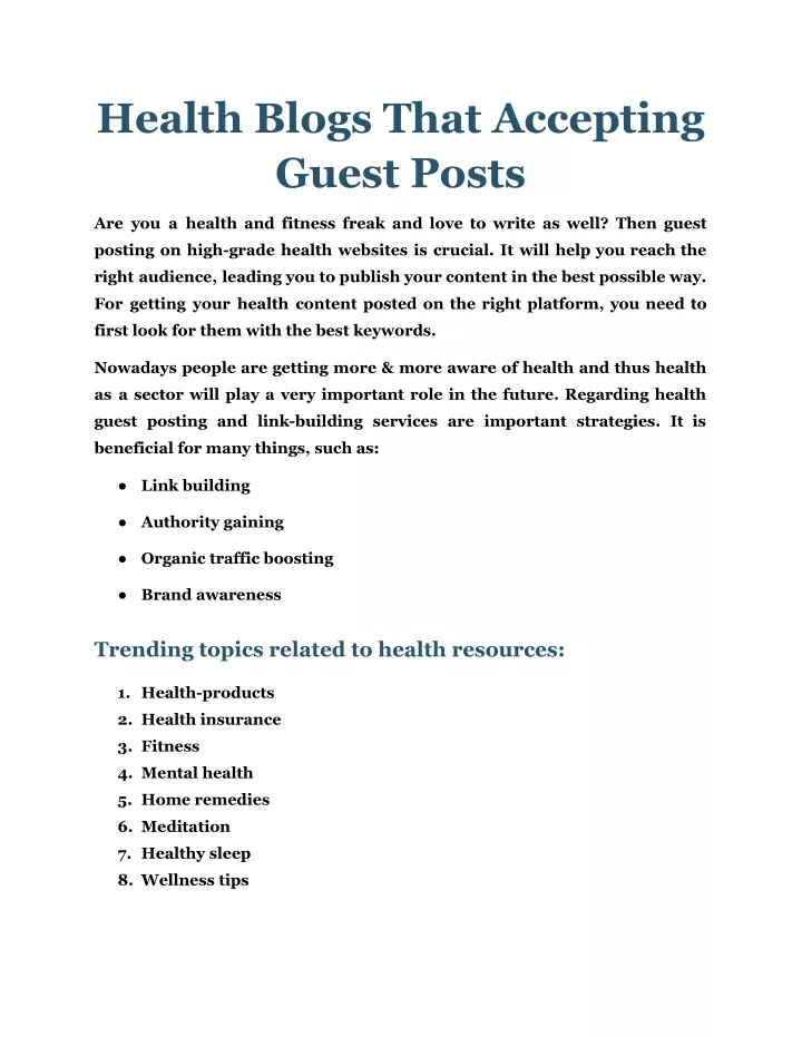 health blogs that accepting guest posts