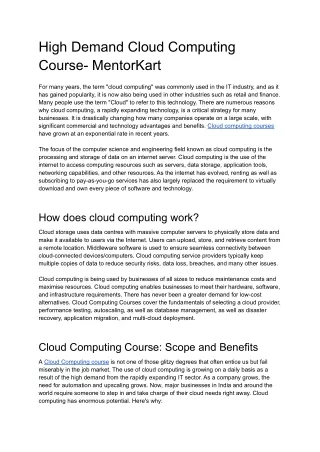 High Demand Cloud Computing Course- MentorKart