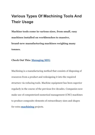 various types of machining tools and their usage