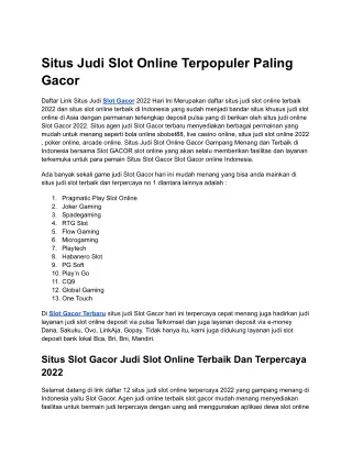 Situs Judi Slot Online Terpopuler Paling Gacor