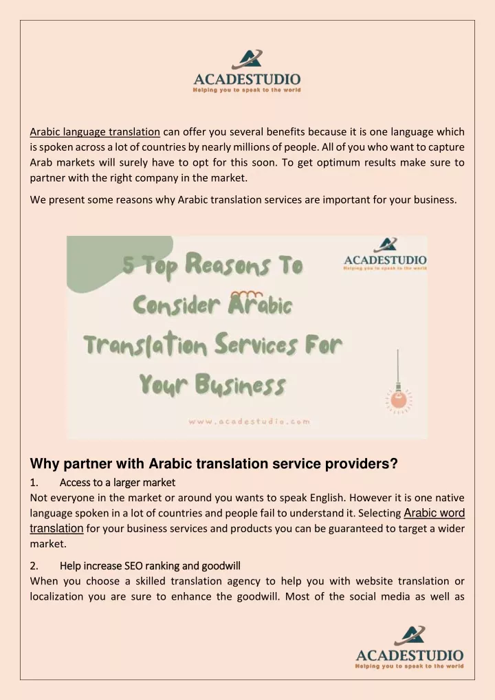 arabic language translation can offer you several
