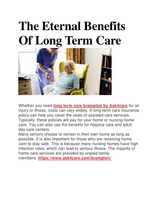 The Eternal Benefits Of Long Term Care