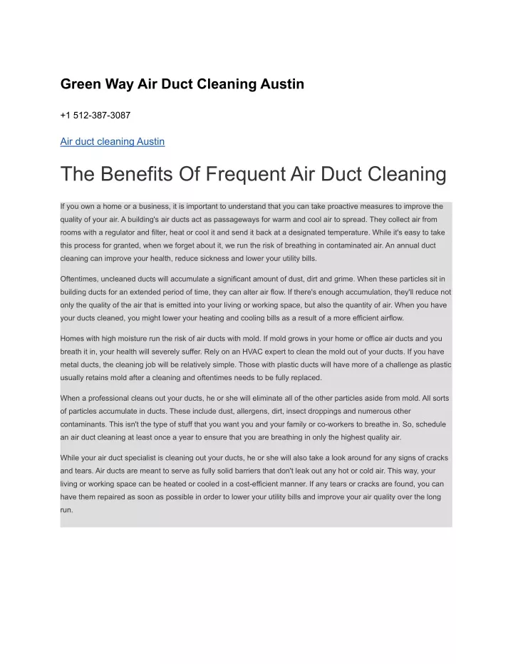 green way air duct cleaning austin