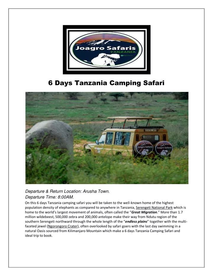 6 days tanzania camping safari