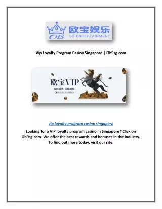 Vip Loyalty Program Casino Singapore | Ob9sg.com