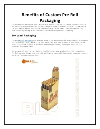 benefits of custom pre roll packaging custom