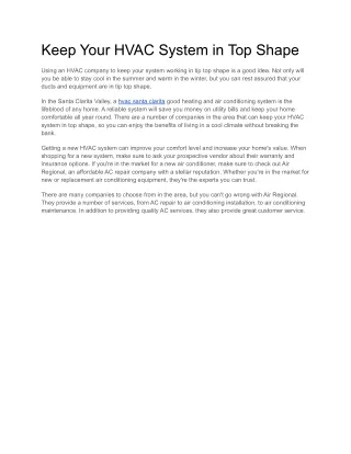 Keep Your HVAC System in Top Shape