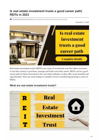 Is real estate investment trusts a good career path REITs in 2023