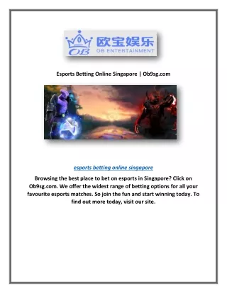 Esports Betting Online Singapore | Ob9sg.com
