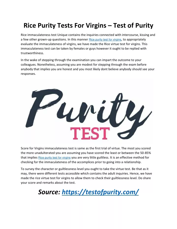 rice purity tests for virgins test of purity