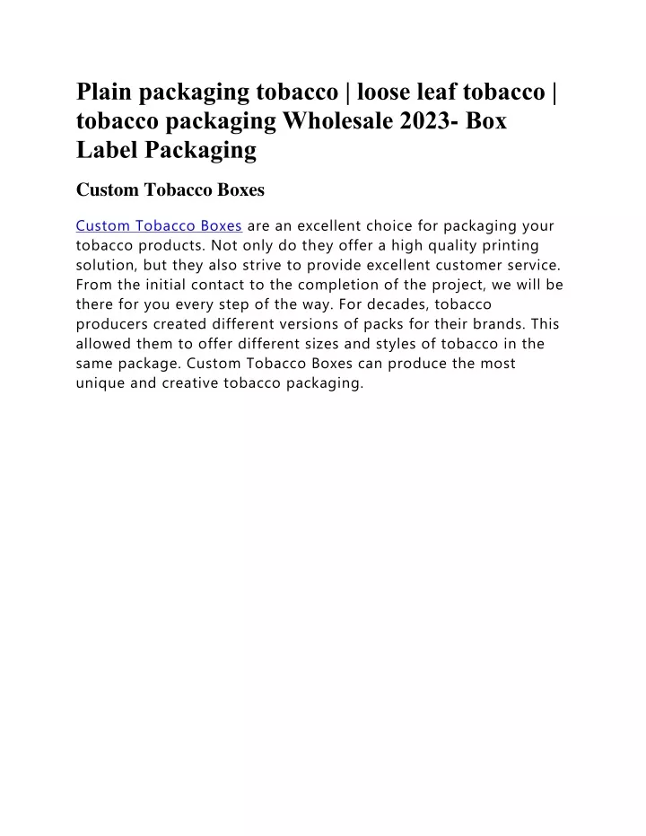 plain packaging tobacco loose leaf tobacco