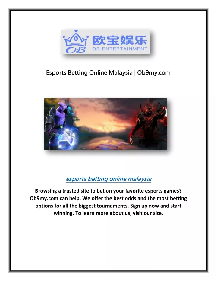 esports betting online malaysia ob9my com