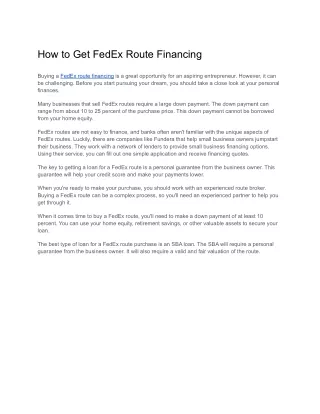 How to Get FedEx Route Financing