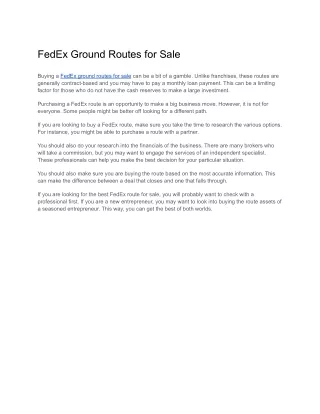 FedEx Ground Routes for Sale