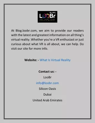What Is Virtual Reality  Blog.loobr.com