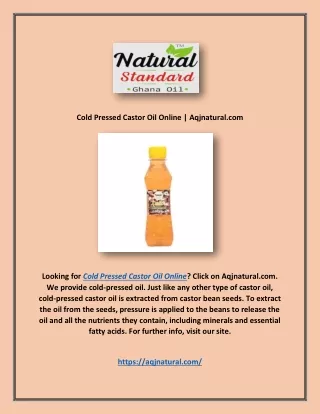 Cold Pressed Castor Oil Online | Aqjnatural.com