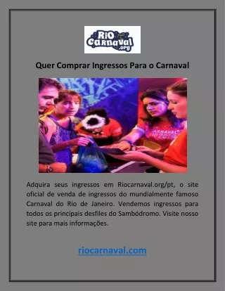 Quer Comprar Ingressos Para o Carnaval