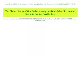 {epub download} The Divine Liturgy of Our Father Among the Saints John Chrysostom Slavonic-English Parallel Text [ Ebook