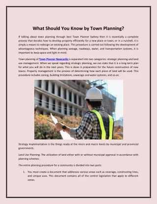 What Should You Know by Town Planning