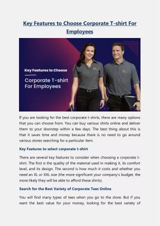 Features to Choose Corporate T-shirt For Employees