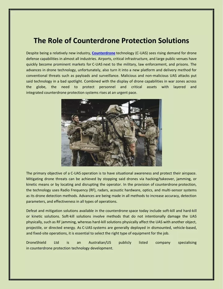 the role of counterdrone protection solutions