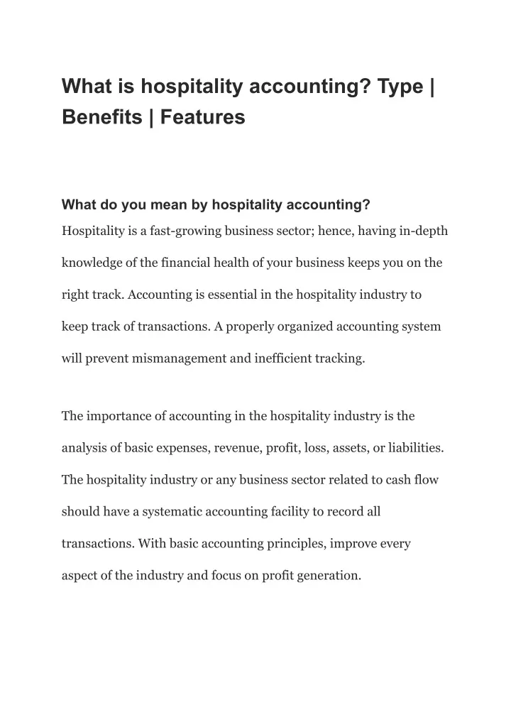 what is hospitality accounting type benefits